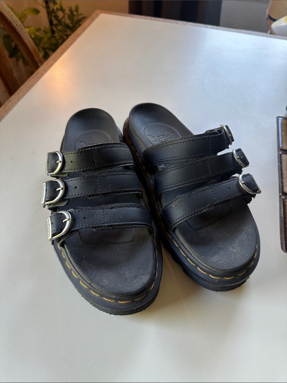 Dr. Martens Black Triple-Buckle Slide Sandals W8 - Picture 5 of 6